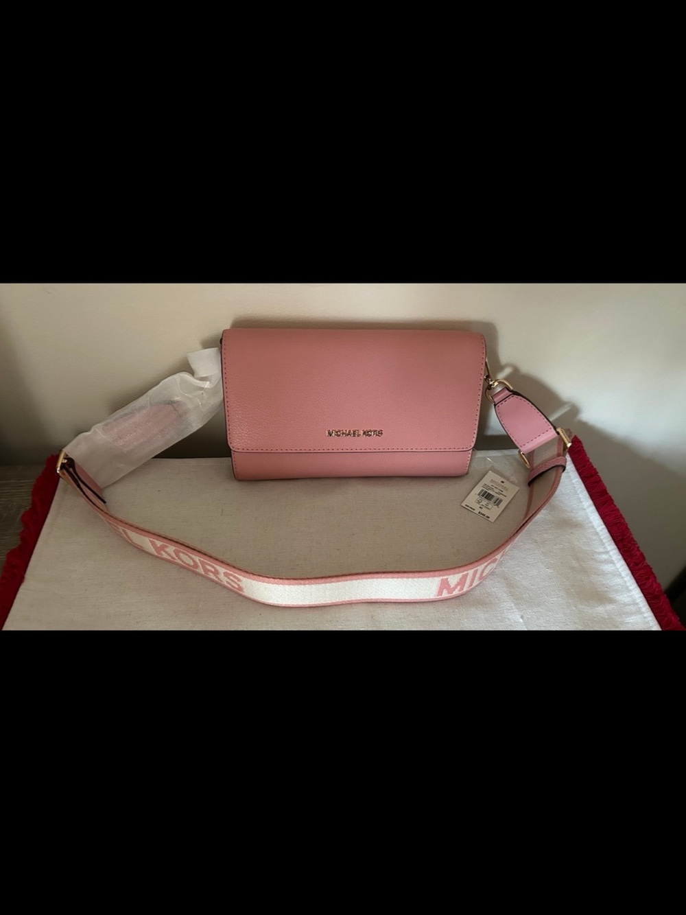 Michael Kors Blush Pink Leather Crossbody with Logo Strap
